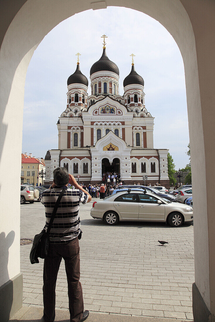 a photographer taking pictures of Alexander Nevski Cathedral Tallinn, Estonia, Baltic States, Northeast Europe.