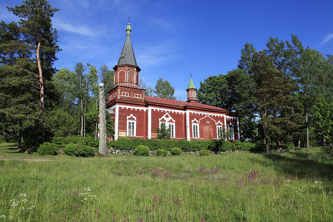 wooden church at Seliste, Estonia, Baltic Sea, Eastern Europe.