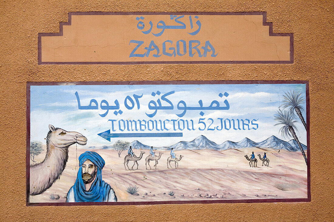 Schild in Zagora, Region Souss-Massa-Draâ, Marokko