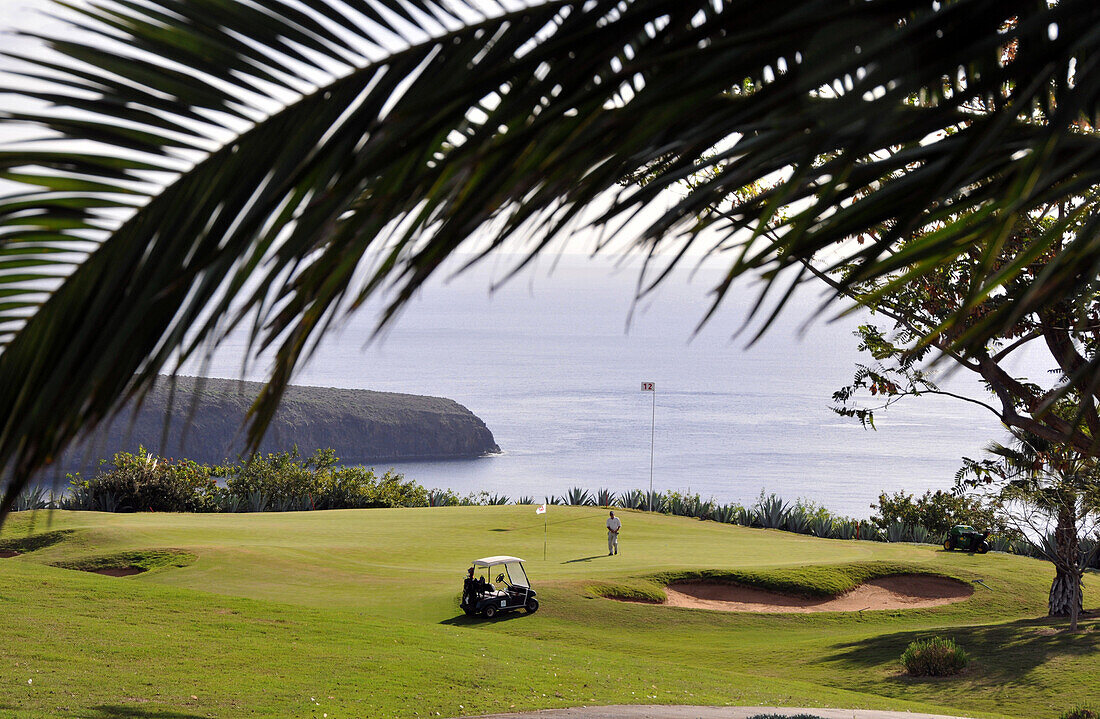 Golf course at Hotel Jardin Tecina on the waterfront, Playa de Santiago, southcoast of Gomera, Canary Isles, Spain, Europe