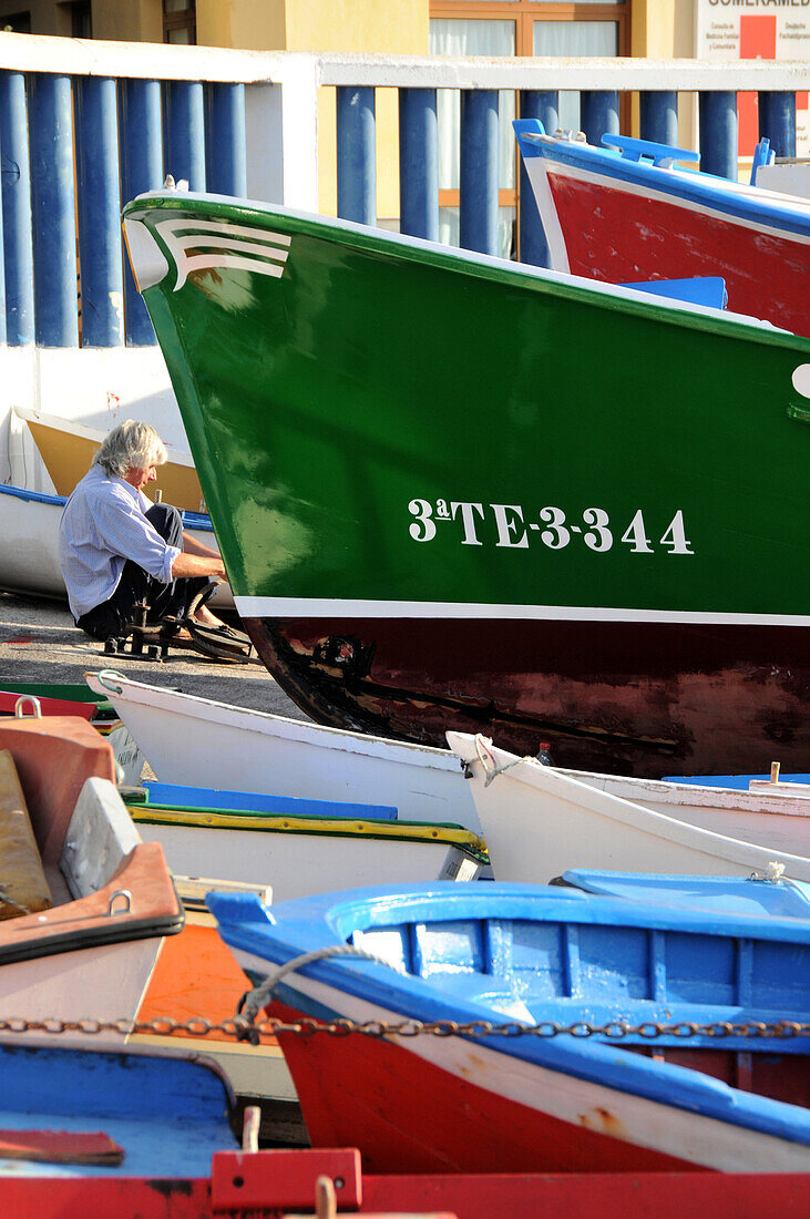 Farbenfrohe Boote, Vueltas am Valle Gran Rey, Gomera, Kanarische Inseln, Spanien, Europa