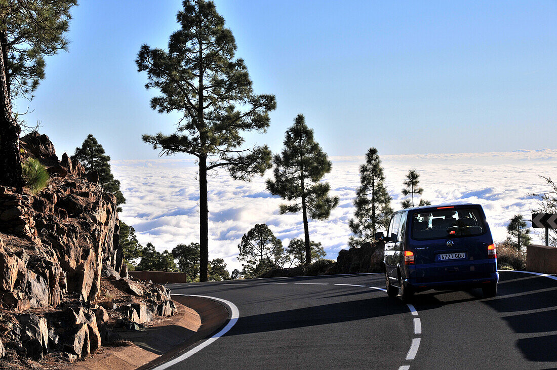 Car on the way down from Parque National del Teide, Tenerife, Canary Isles, Spain, Europe