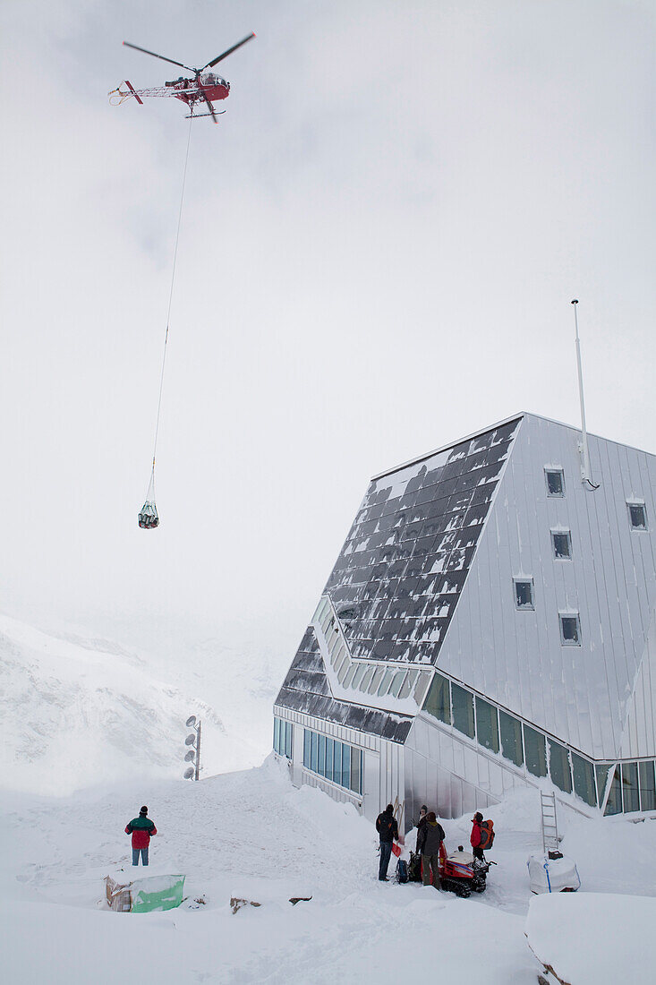 Helicopter supplys Monte Rosa Hut, Zermatt, Canton of Valais, Switzerland