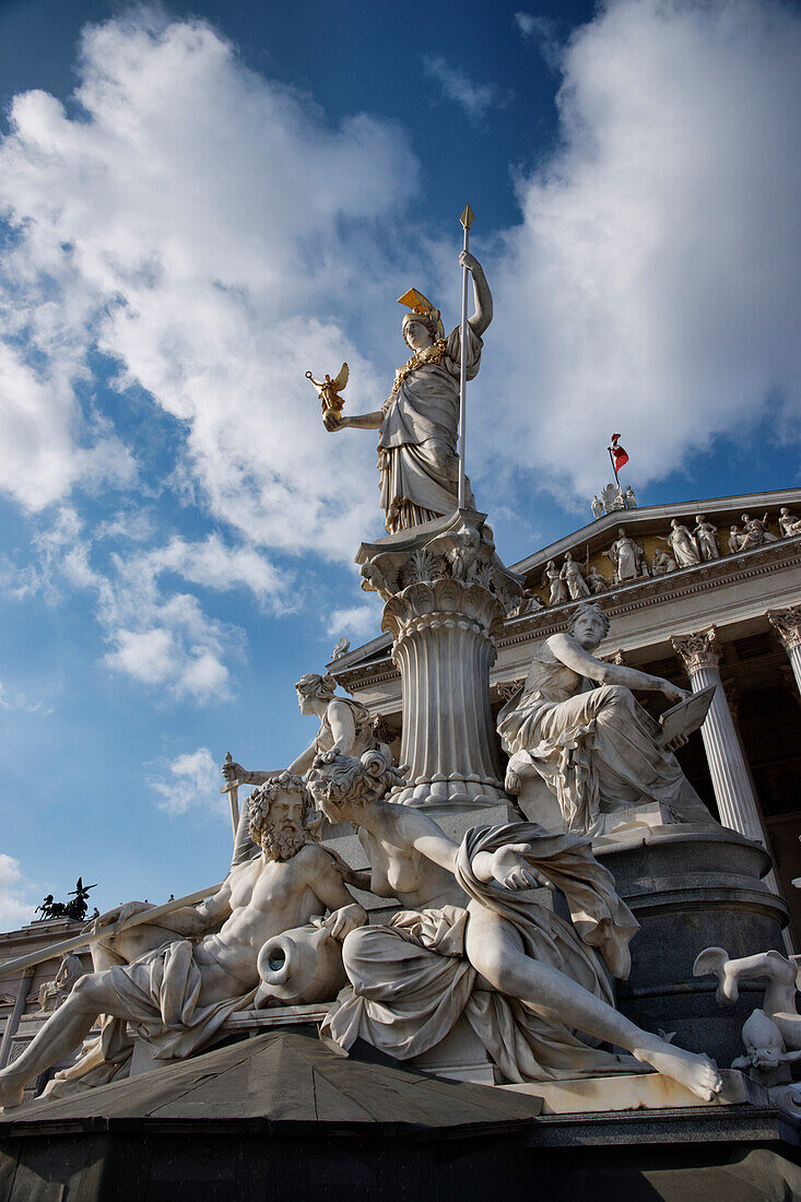 Sculpture, Pallas Athene, in front of the the Austrian Parliament Building, Parliament, Vienna, Austria