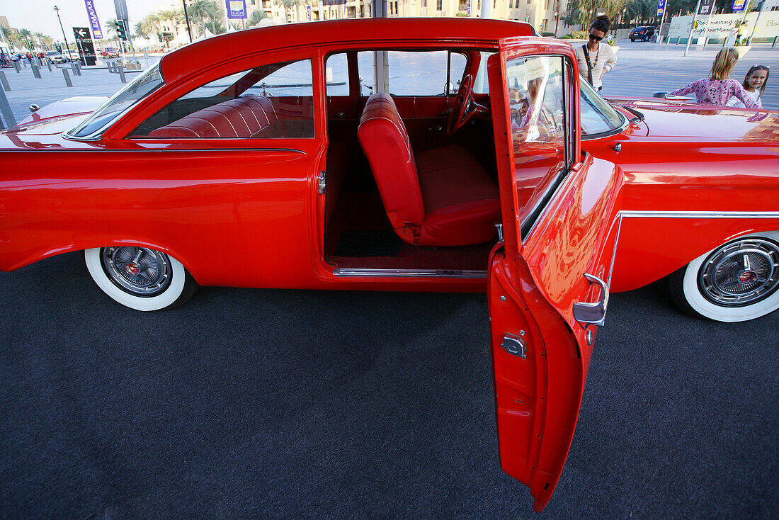Red vintage car, Dubai, UAE, United Arab Emirates, Middle East, Asia