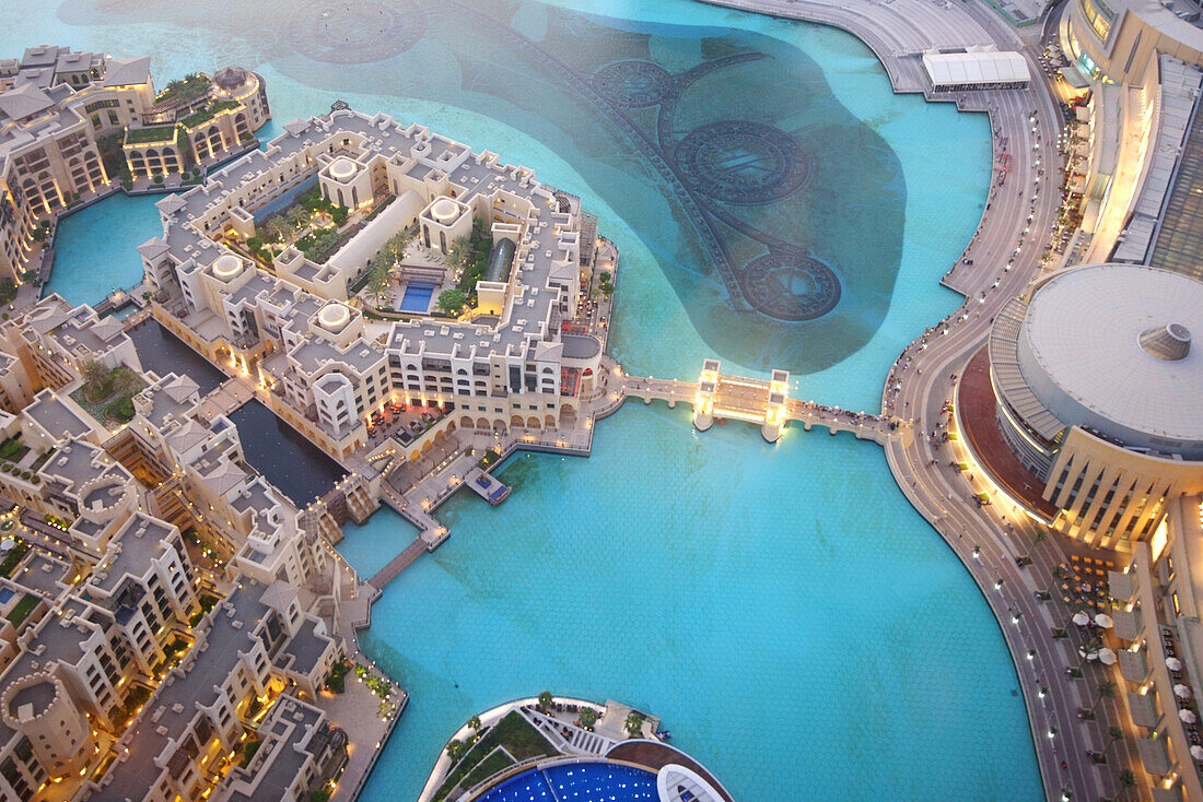 HIgh angle view at the city and Dubai Creek, Dubai, UAE, United Arab Emirates, Middle East, Asia