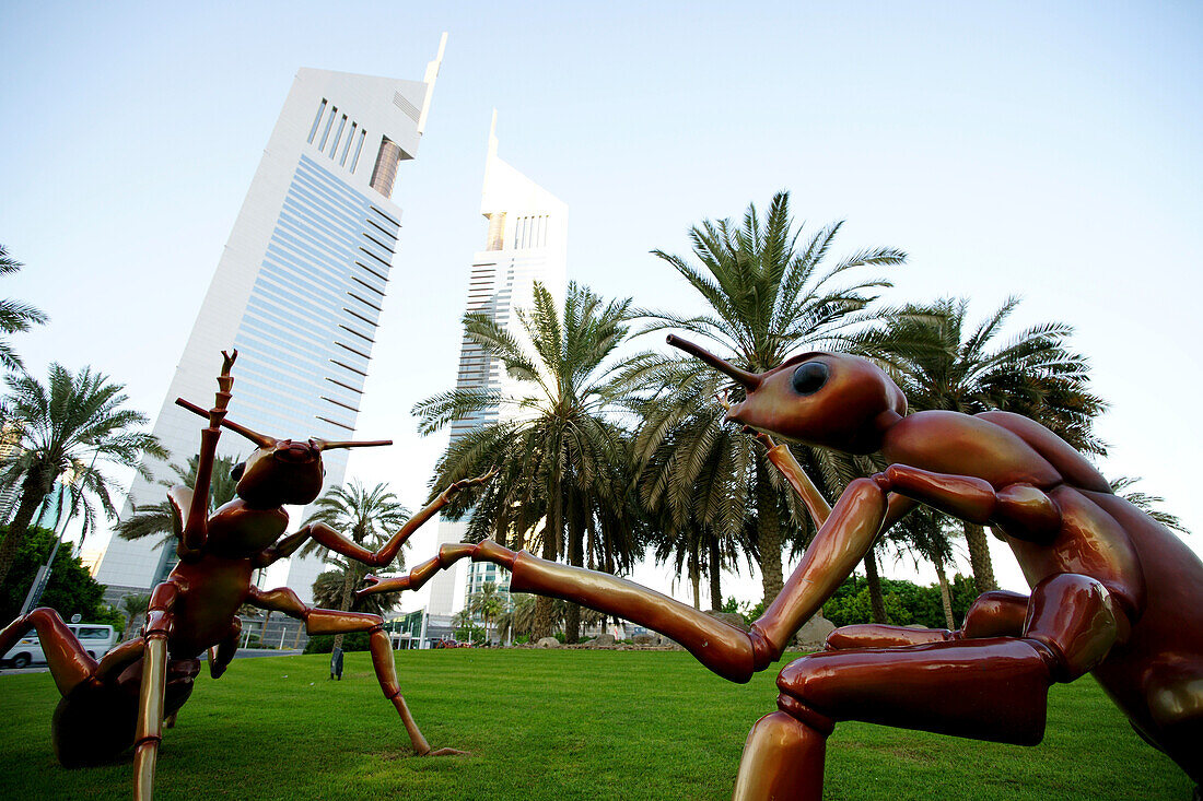 Sculptures in front of Jumeirah Emirates Towers, Dubai, UAE, United Arab Emirates, Middle East, Asia