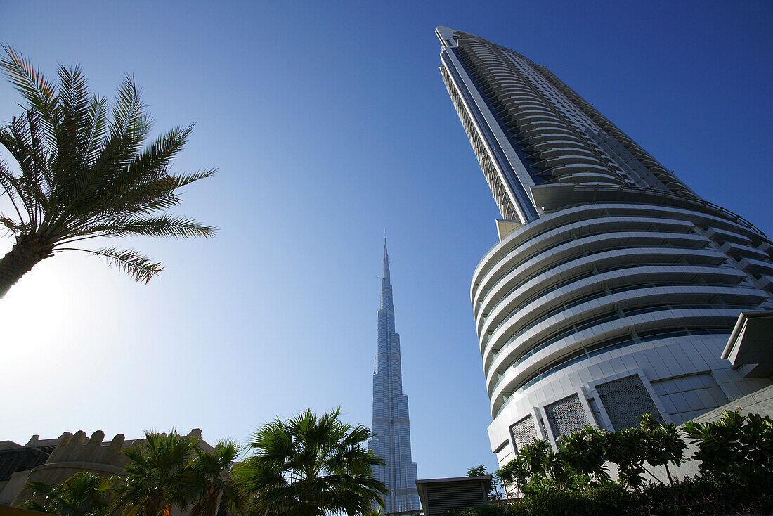 Hotel The Adress und Burj Khalifa im Sonnenlicht, Burj Chalifa, Dubai, VAE, Vereinigte Arabische Emirate, Vorderasien, Asien
