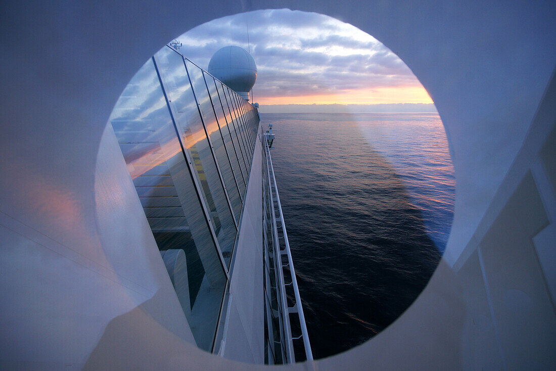 Cruise ship AIDA Bella at sunset, Mediterranean Sea