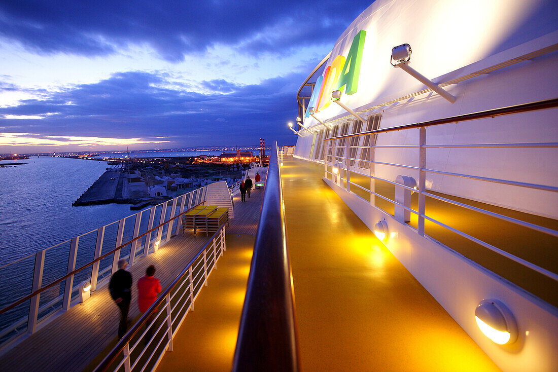 People on AIDA Bella cruise ship at the port of La Goulette, Tunisia, Africa