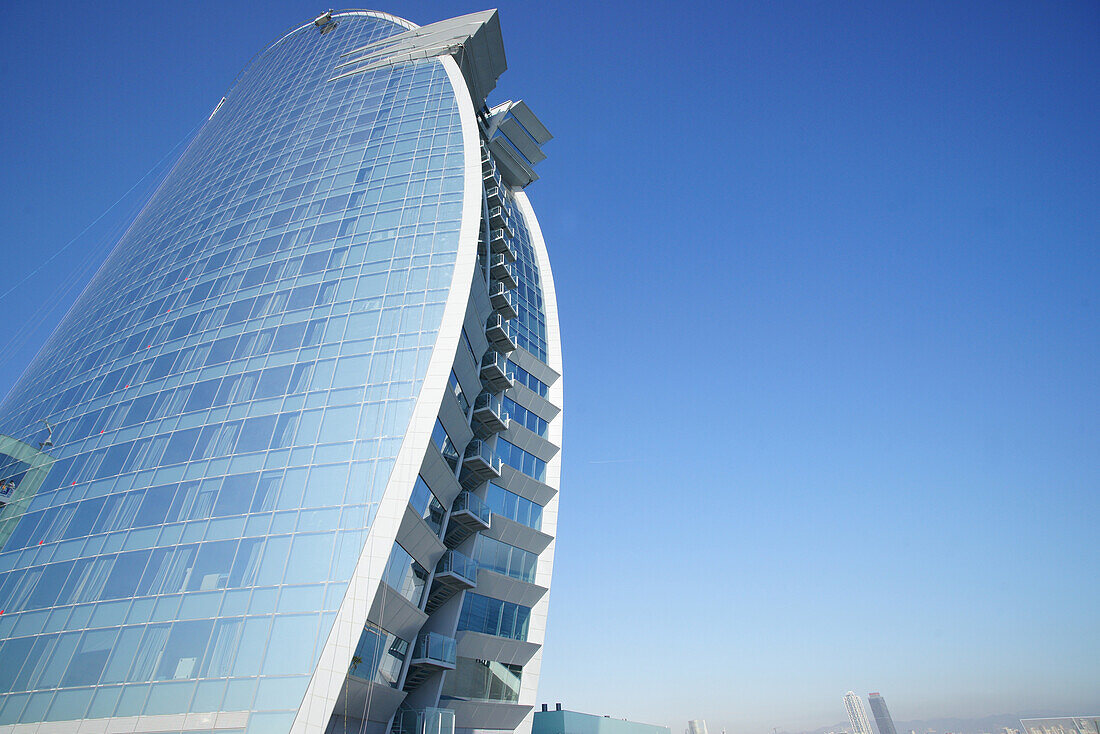 W Hotel, 5 Star Hotel under blue sky, Barcelona, Spain, Europe