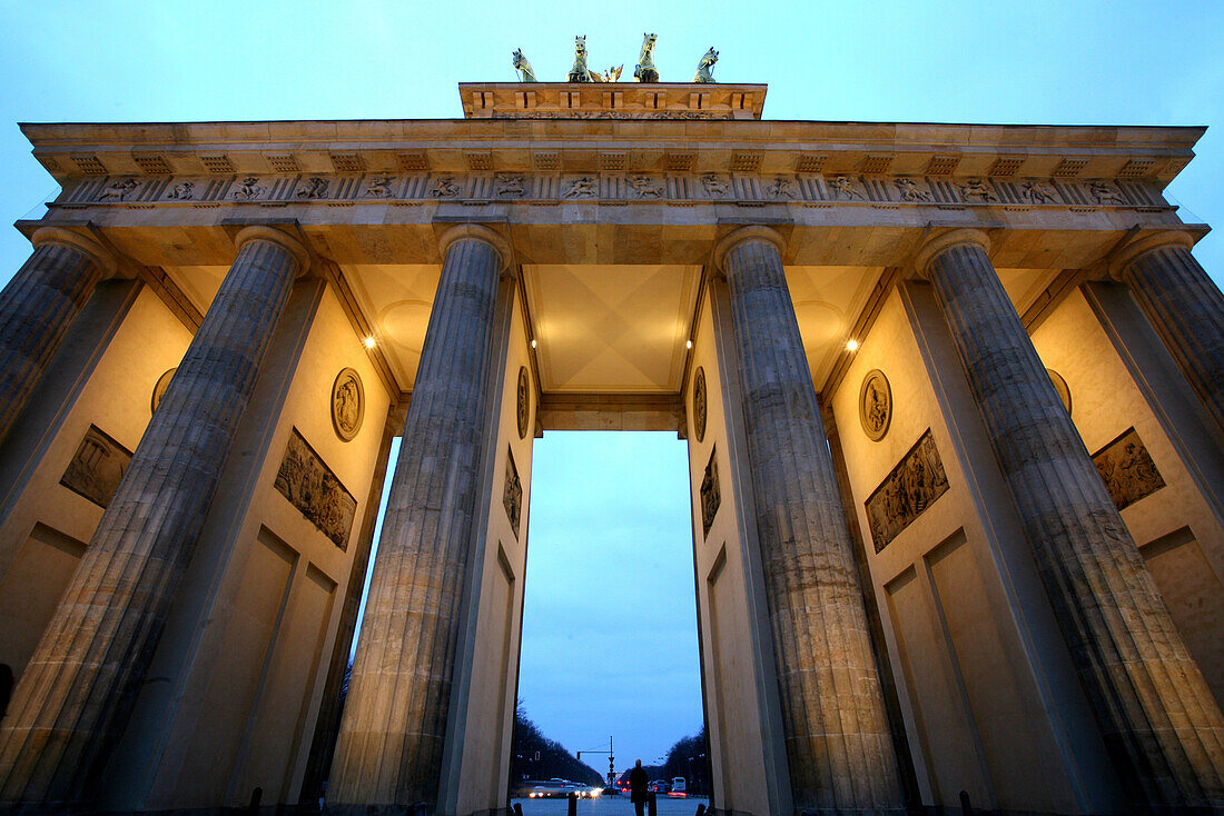 Brandenburg Gate and street in the evening, Berlin, Germany, Europe