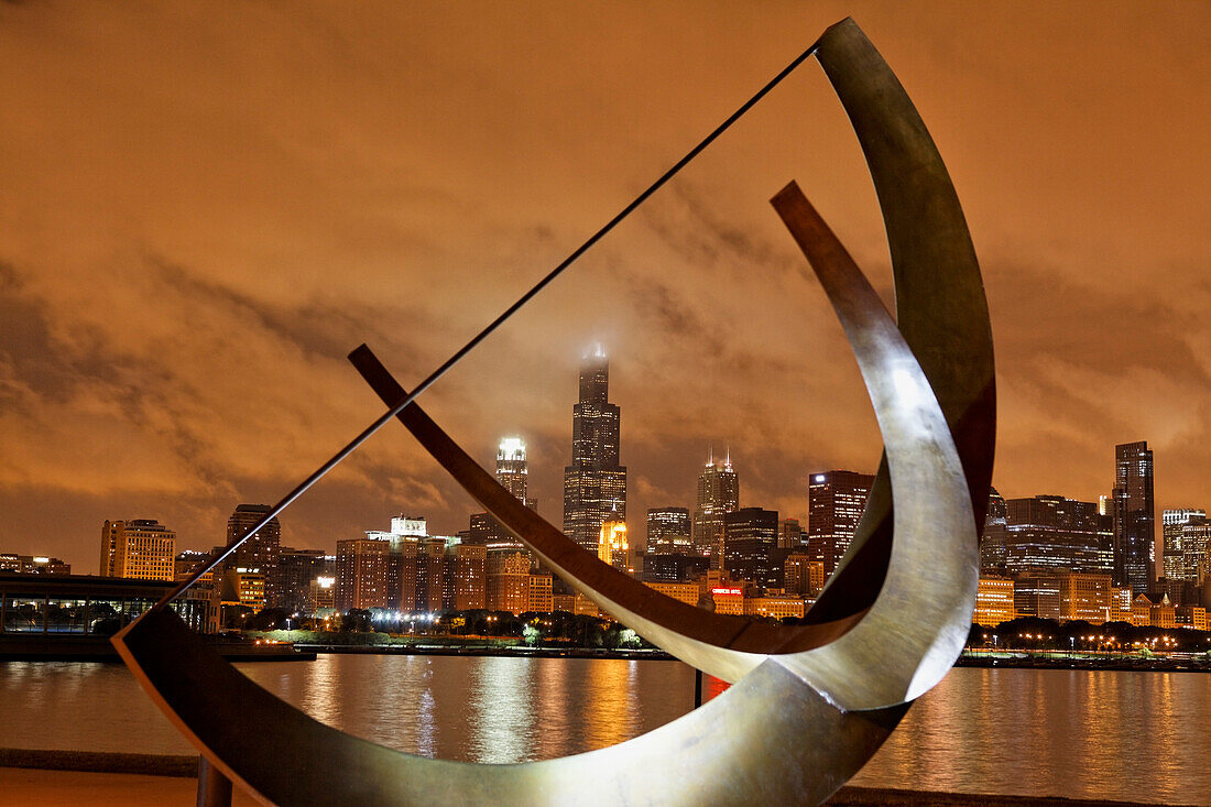 Lake Michigan and Chicago skyline seen from Adler Planetarium, Chicago, Illinois, USA