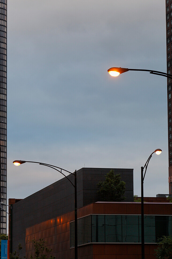 Dämmerung in der Printery row, Chicago, Illinois, USA