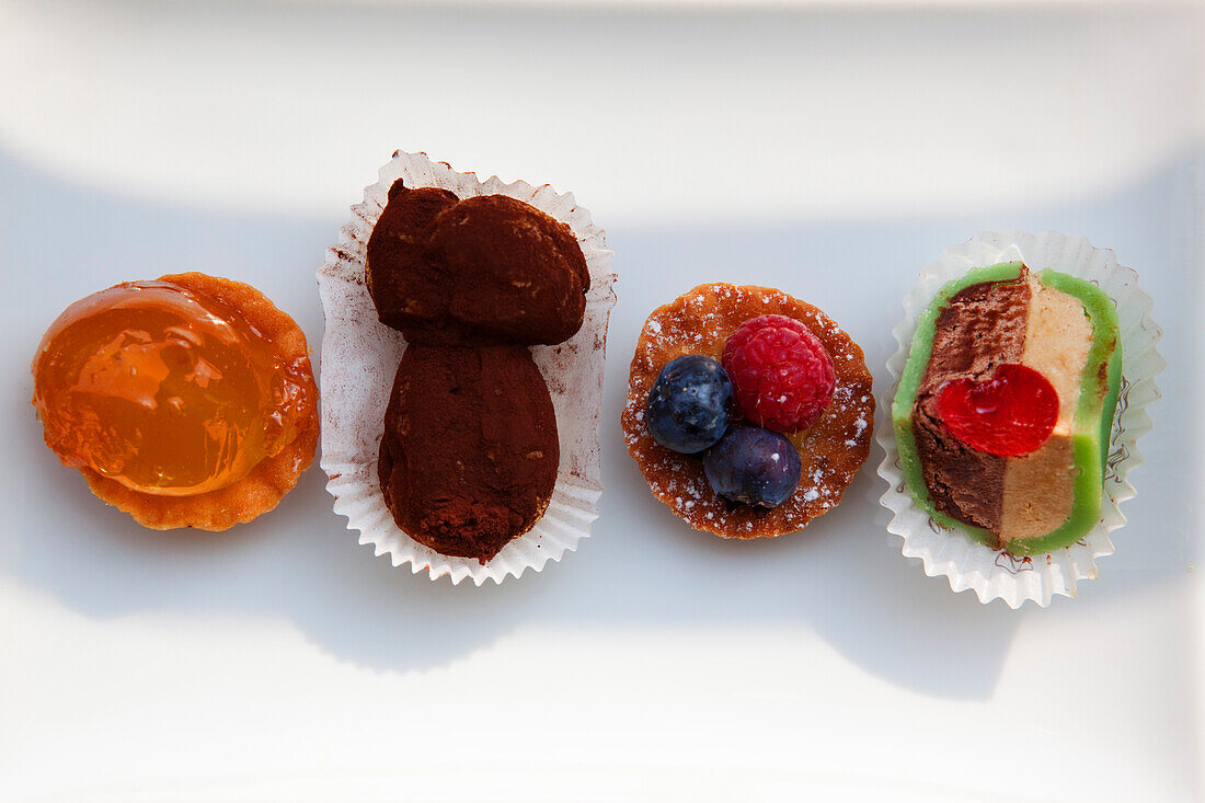 Close up of pralines, Cafe Gerla, Turin, Piedmont, Italy