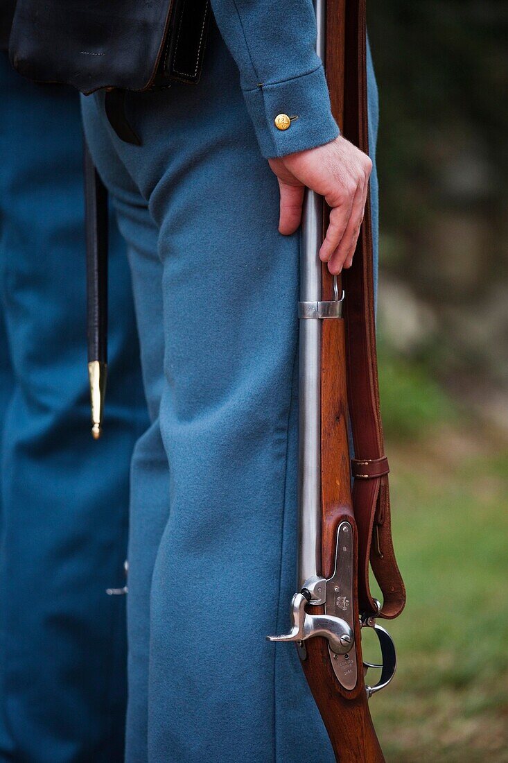 USA, West Virginia, Harpers Ferry, Harpers Ferry National Historic Park, US Civil War-era Marines, military re-enactors, original Harpers Ferry Arsenal musket