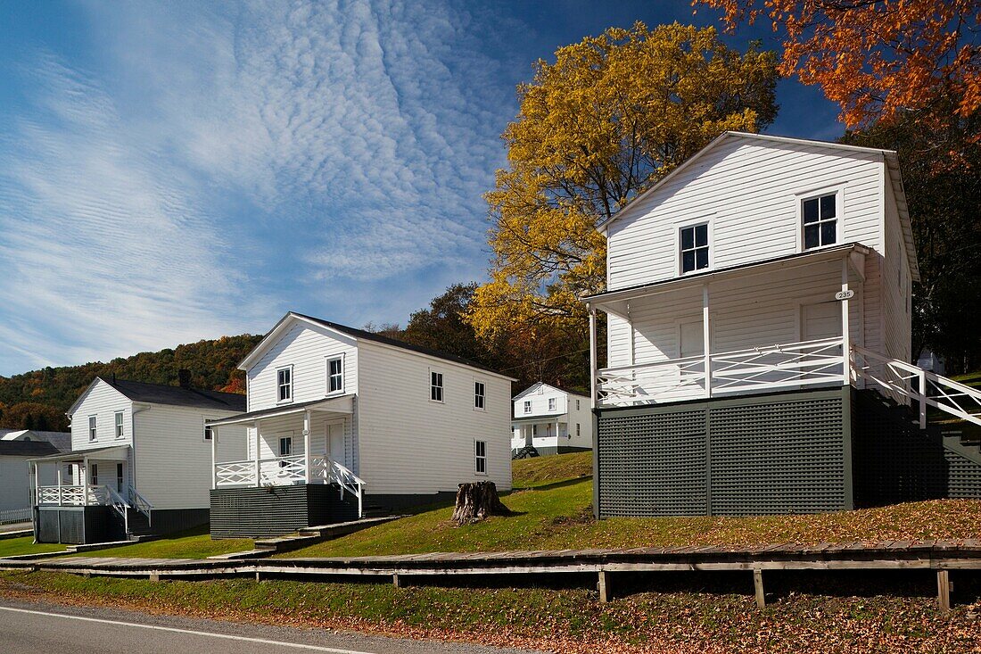 USA, West Virginia, Cass, Cass Scenic Railroad State Park, company houses, former logging town cabins