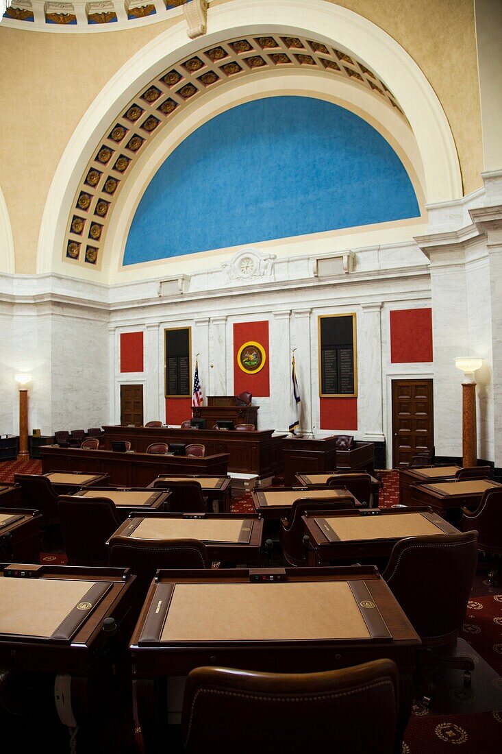 USA, West Virginia, Charleston, West Virginia State Capitol, State Senate legislative chamber