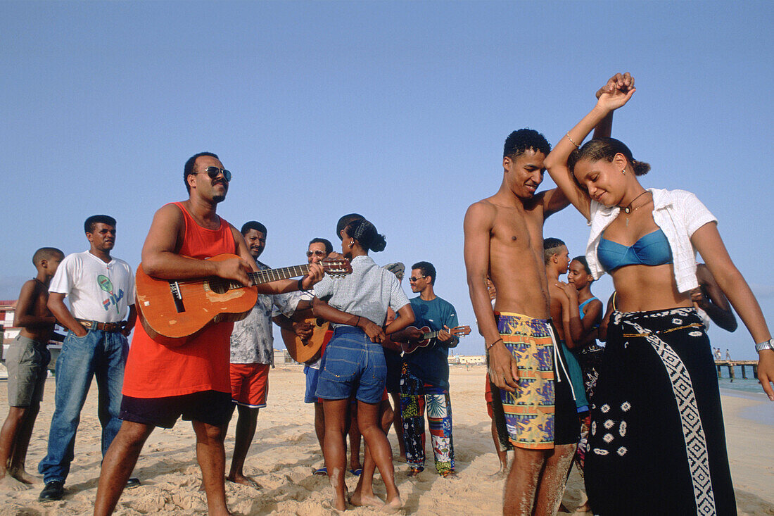 People dancing on beach, Baía das Gatas Music Festival, Mindelo, São Vicente Island, Cape Verde