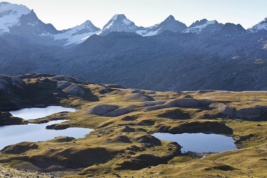 Laghi Trebecchi, Col de Nivolet, Gran Paradiso range in background, Gran Paradiso National Park, Aosta valley, Italy