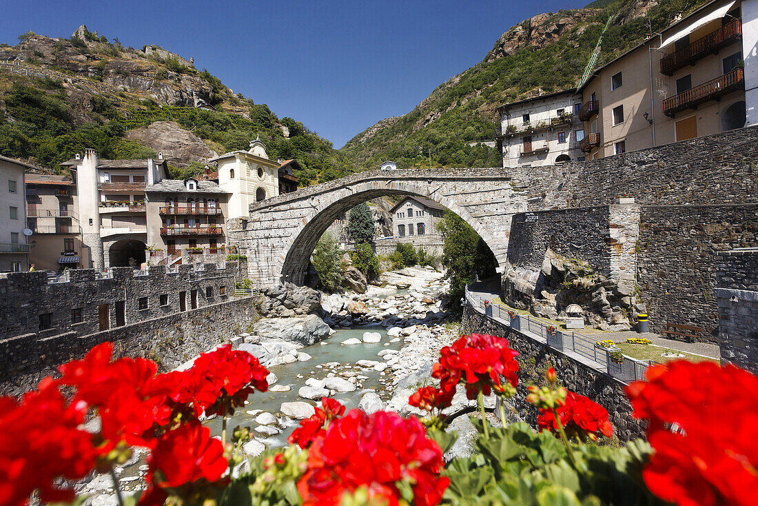 Roman Bridge crossing stream Lys, Pont-Saint-Martin, Aosta Valley, Italy