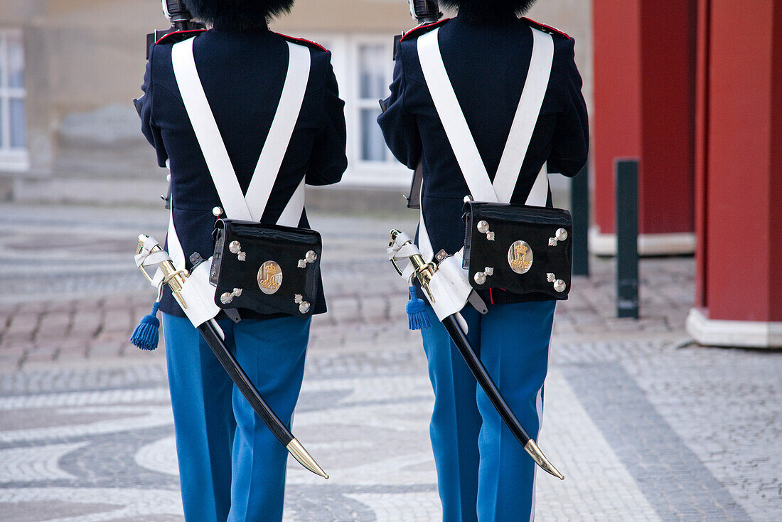 Royal guard officers in front of Amalienborg palace, Copenhagen, Denmark