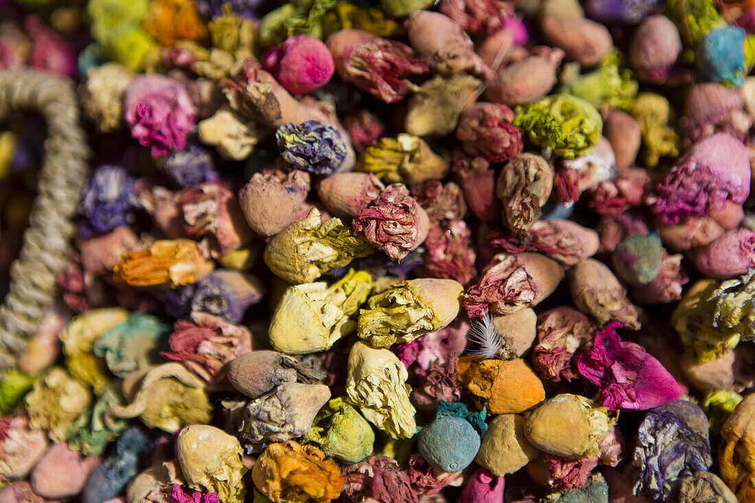 Colourful spices in the souks, Marrakech, Morocco, Africa