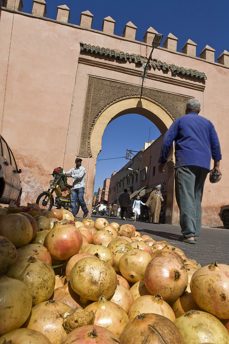 Pomegranates for sale at Bab Agneau, Marrakech, Morocco, Africa