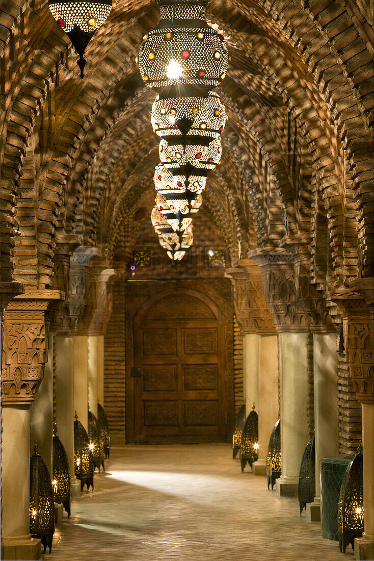 Interior hallway, Riad La Sultana, Luxury Hotel, Marrakech, Morocco, Africa