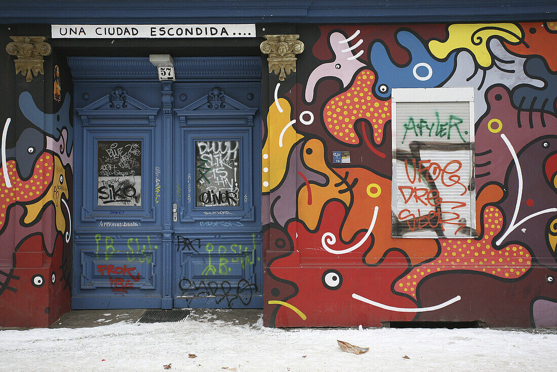 Painted entrance to an apartment building, Kreuzberg, Berlin, Germany