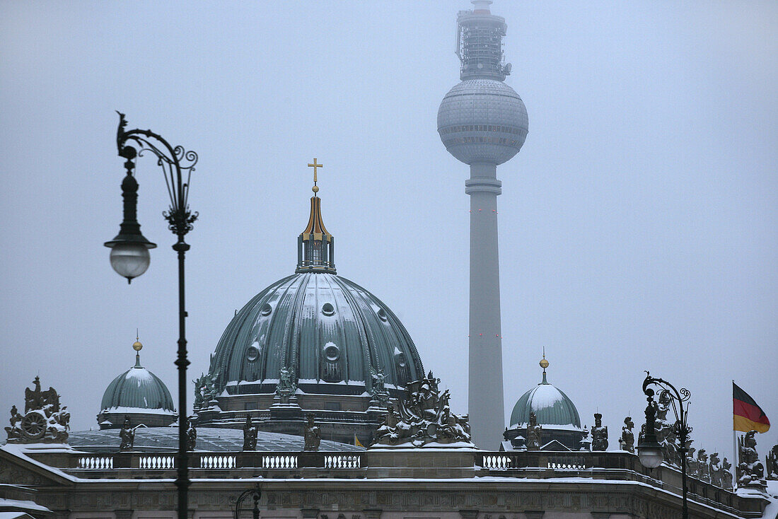 Dome of the Berlin Cathedral and television tower near Alexanderplatz, Berlin Mitte, Berlin, Germany