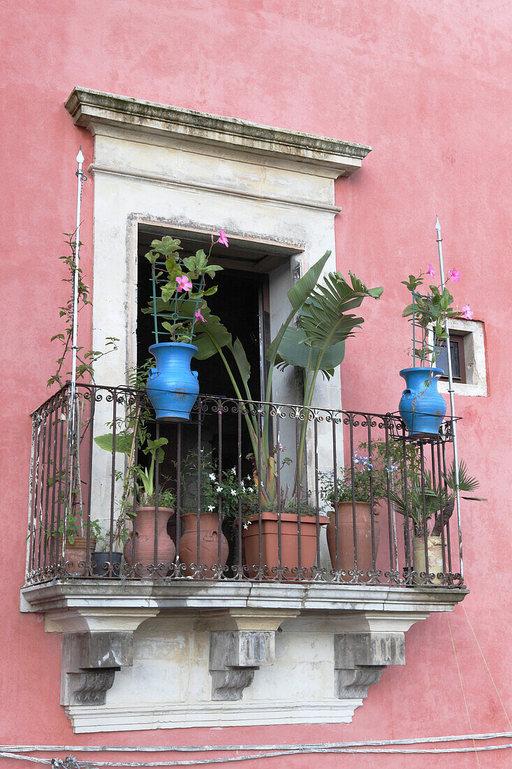 Balcony in Ragusa Ibla, Province Ragusa, Sicily, Italy, Europe