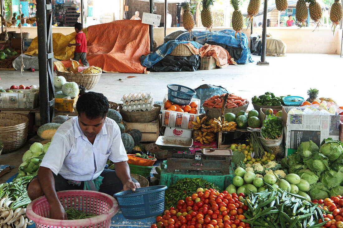 Obst und Gemüse auf dem Markt von Dorf 3, Havelock Island, Andamanen, Indien