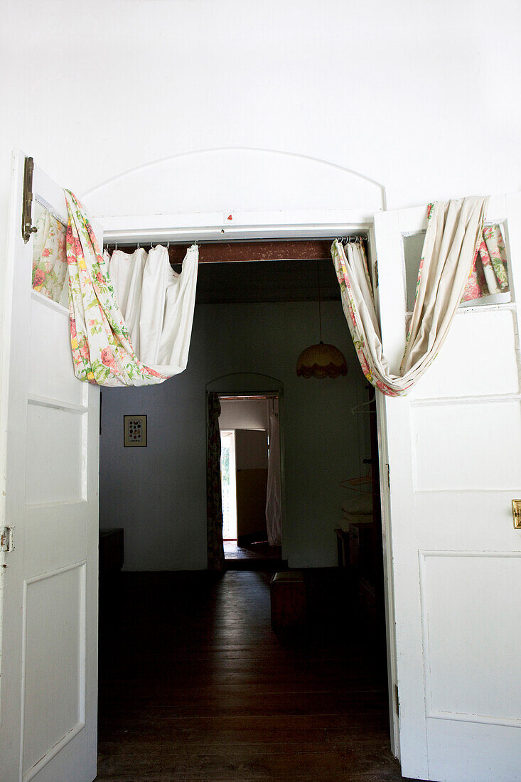 A door of a room of the Tissawewa Resthouse, an Hotel in an old colonial villa inside of the Sacred City, Anuradhapura, Sri Lanka, Asia