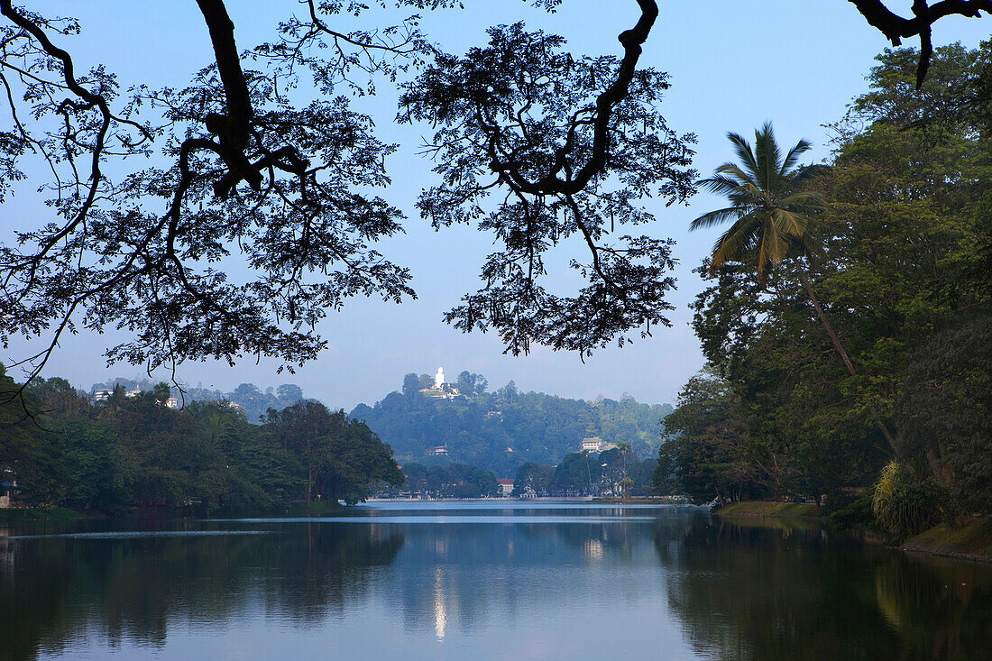 View across Kandy Lake in the evening, Kandy, Sri Lanka, Asia
