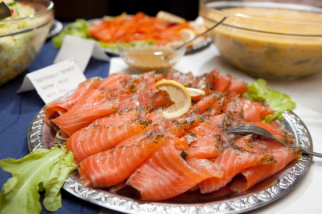 Plate with salmon, Sweden, Europe