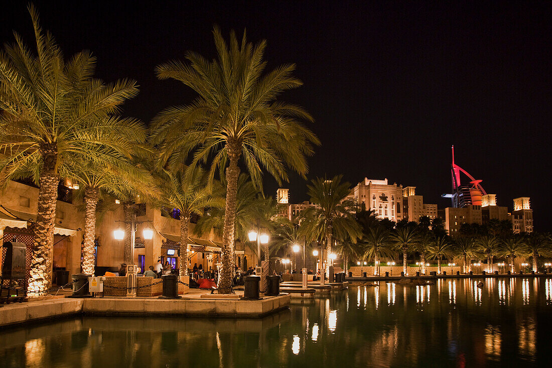 Medinat Jumeirah Restaurant at canal at night