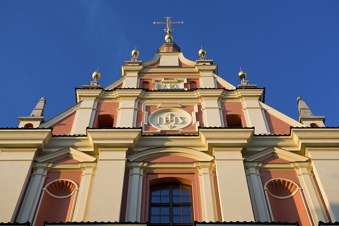 Jesuit church or church of the Gracious Mother of God under blue sky, Warsaw, Poland, Europe