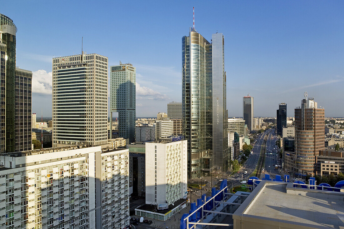 Modern office Buildings on Al Jana Pawla II Street, Warsaw, Poland, Europe