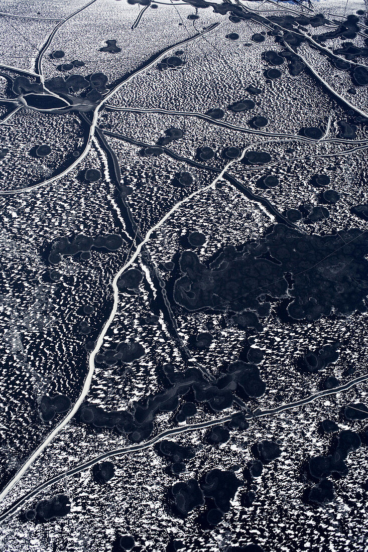 Aerial view of pond ice fractures, Lincoln, Rhode Island, USA