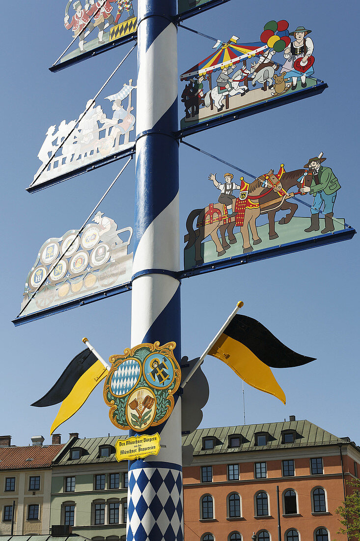 Maibaum  maypole), Munich, Bavaria, Germany