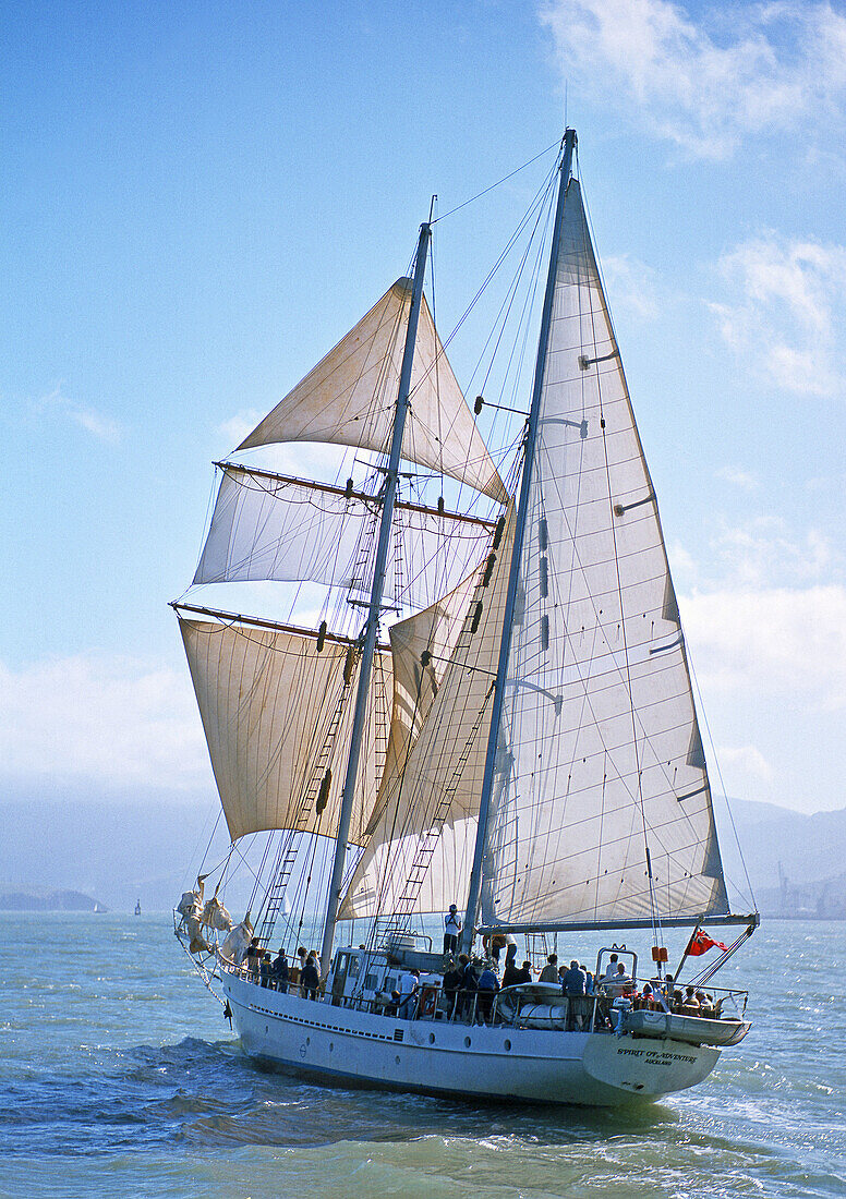 Sail-training topsail schooner Spirit of Adventure on Lyttelton Harbour Canterbury New Zealand