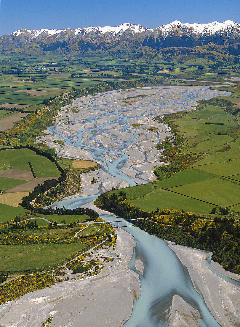 Waimakariri River and gorge Torlesse Range behind Canterbury New Zealand