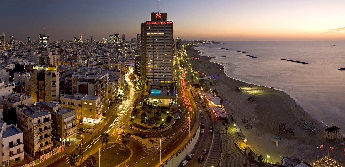 Sheraton Hotel, Herbert Samuel Strasse und Strände am Abend, Tel Aviv, Israel, Naher Osten