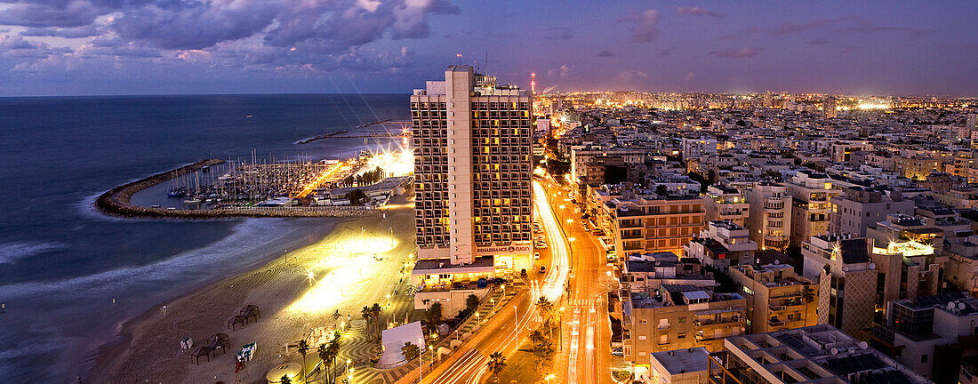 Renaissance Hotel, the beaches, and Hayarkon Street in the evening, Tel Aviv, Israel, Middle East