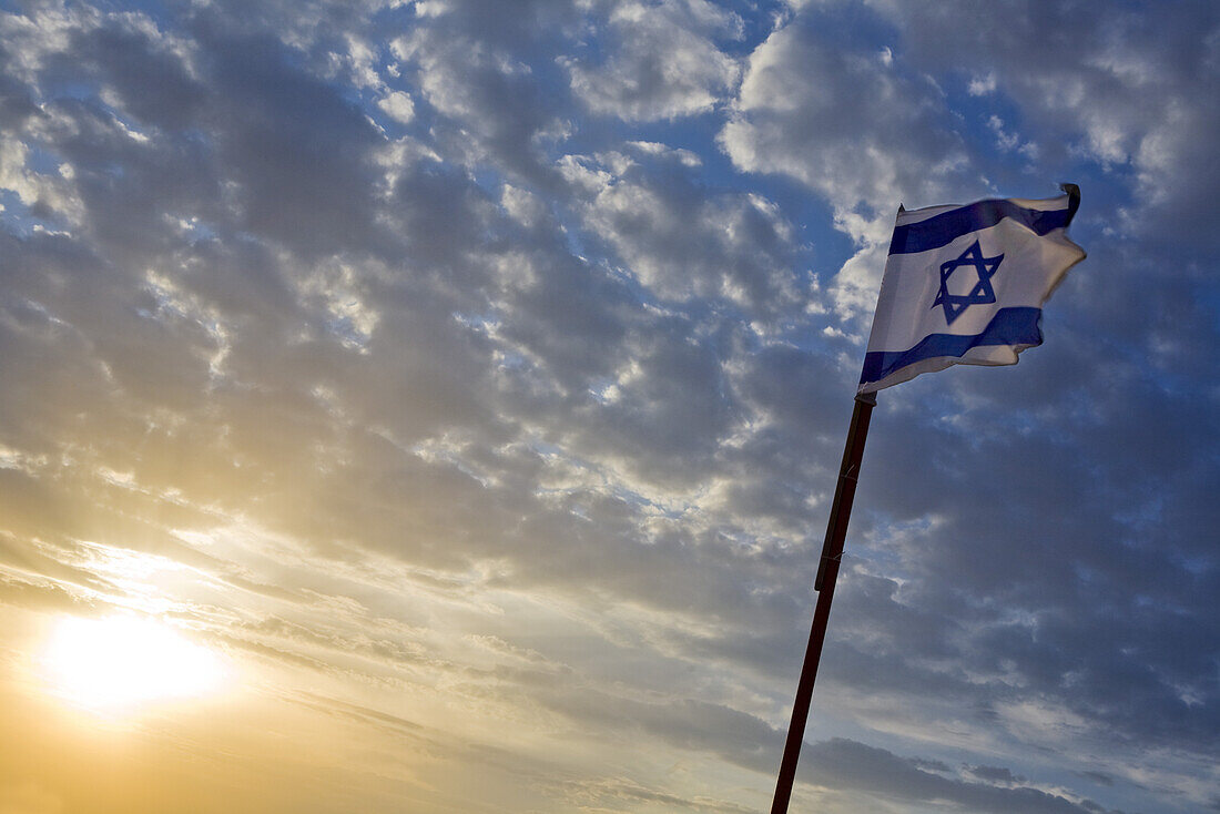 Israeli flag at sunset, Tel Aviv, Israel, Middle East