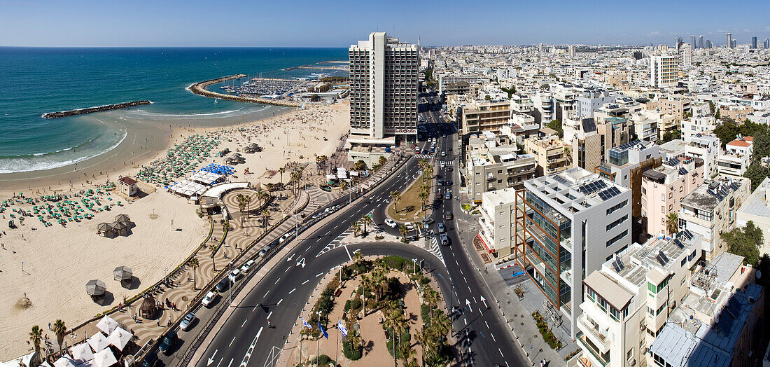 Panorama of Gordon Beach and the Renaissance Hotel, Tel Aviv, Israel, Middle East