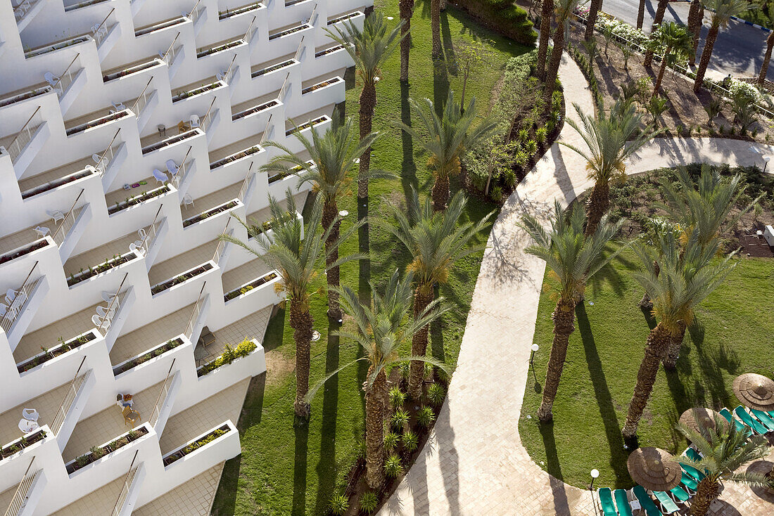Blick auf Balkone der Meridean Hotel Resorts, En Bokek, Israel, Naher Osten