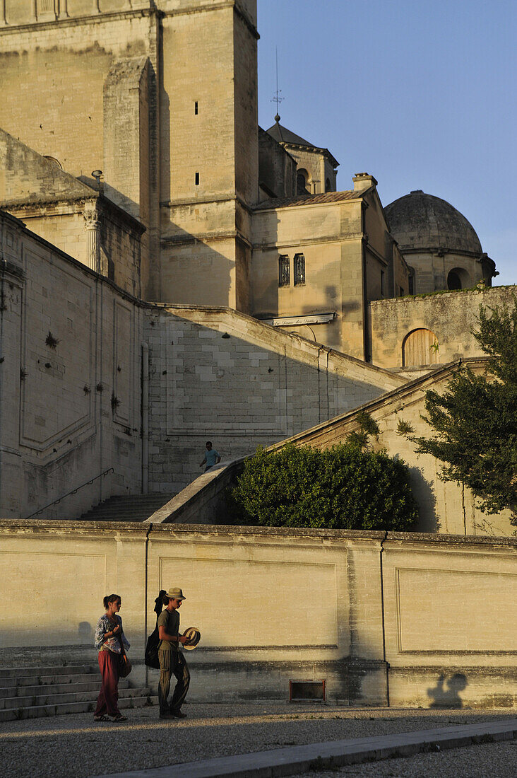 Die Kathedrale Notre-Dame-des-Doms am Papstpalast in Avignon, Vaucluse, Provence, Frankreich, Europa