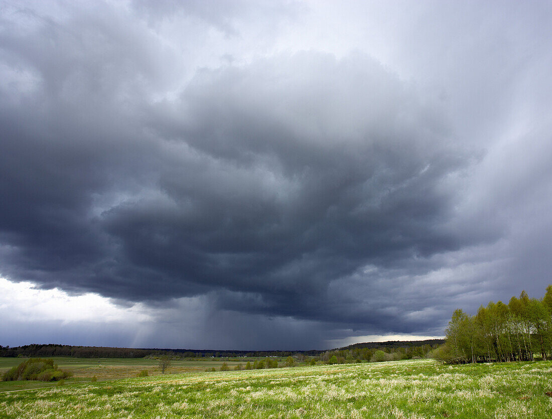 Stormy weather over agricultural fields. Hovdala, Hässleholm, Skåne, Sweden